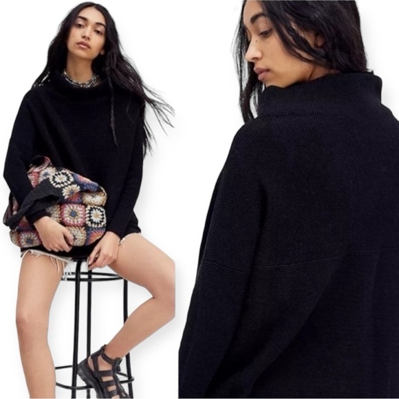 Free People Ottoman Slouchy Mock Neck Pullover Sweater Turtleneck Black Sz: S/P - Picture 5 of 12
